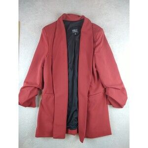 BBJ Womens Blazer 3/4 Ruched Sleeve Open Front Career Work Jacket Sz Medium Rust